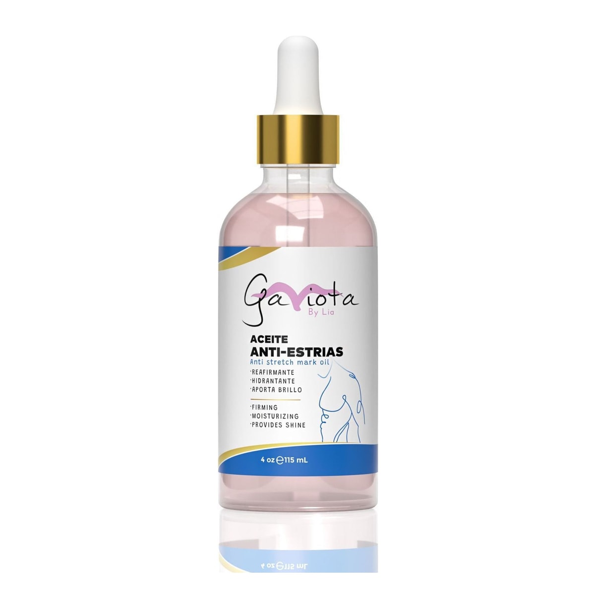 Frasco con gotero del Aceite Anti-Estrías Masculino Gaviota by Lia de 115 mL