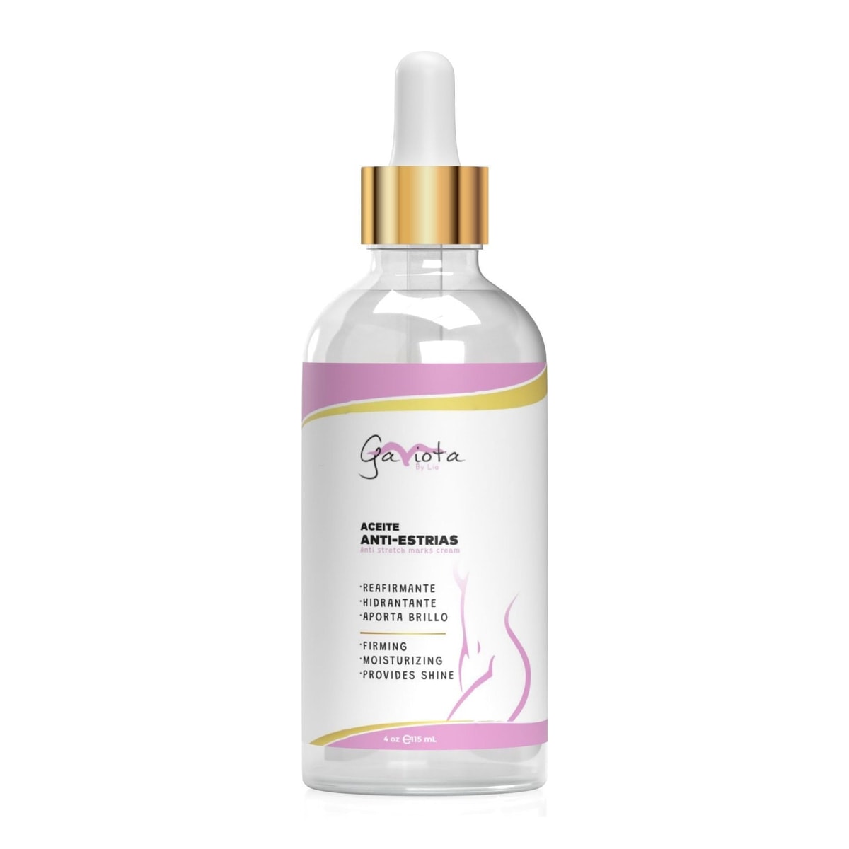 Frasco con gotero del Aceite Anti-Estrías Gaviota by Lia de 115 mL